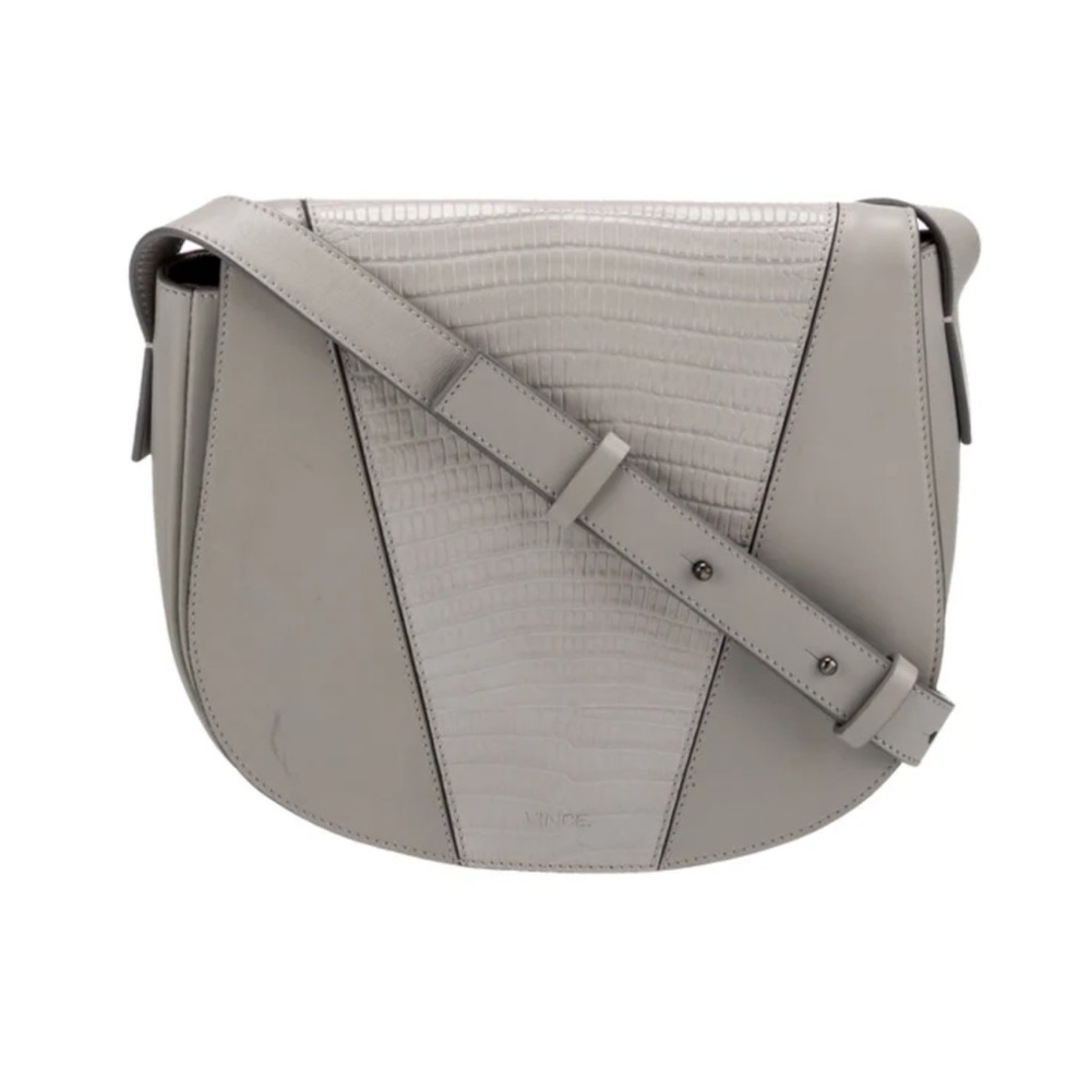 Vince Grey Leather Crossbody Bag Flap Purse - Adjustable Strap made in Italy